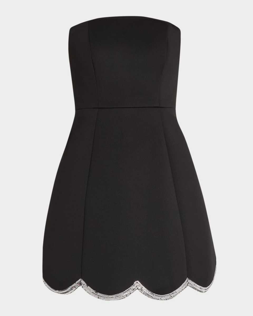 Strapless Scalloped Sequin-Trim Mini Dress